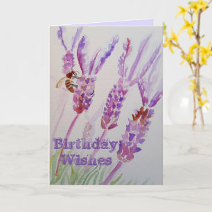 Carte d'art aquarelle Fleur de Lavande et Abeille
