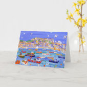 Carte d'art : Bateaux dans le port, St Ives Cornwa (Fleur jaune)