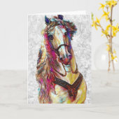 Carte d'art Cheval Décorée vintage (Fleur jaune)