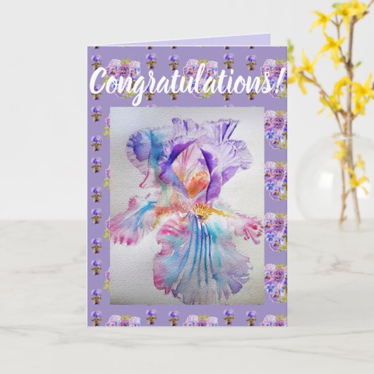 Carte d'art Congatation Florale Fleur Iris Violet (Fleur jaune)