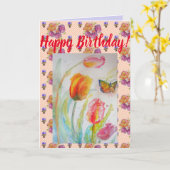 Carte d'art couleur Tulipe et Papillon Watercolor (Fleur jaune)