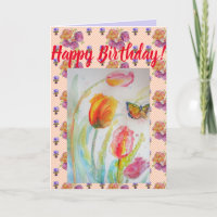 Carte d'art couleur Tulipe et Papillon Watercolor