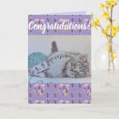 Carte d'art Cute Cat Flower Floral Congatatations (Fleur jaune)