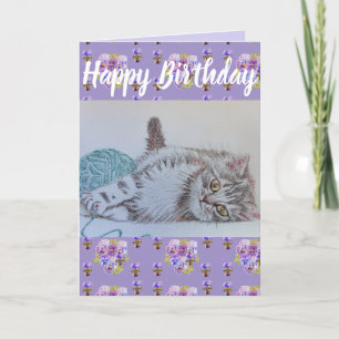 Carte d'art d'anniversaire mignonne fleur de chats