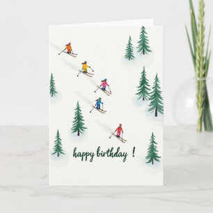 Carte d'art d'anniversaire pour skieurs d'hiver