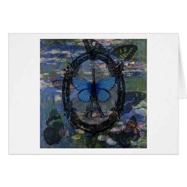 Carte d'art de collage de bleu français (Devant Horizontal)