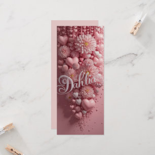 Carte d'art de dahlia pastel en fleurs avec des cœ