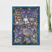 Carte d'art de fées d'Halloween hiboux et chats (Devant)