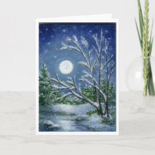 Carte d'art de la nuit d'hiver de la Lune de neige