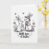 Carte d'art de lapin d'amour de Pâques (Fleur jaune)