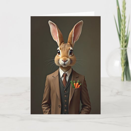 Carte d'art de portrait de lapin élégant (Devant)