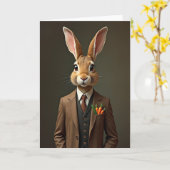 Carte d'art de portrait de lapin élégant (Fleur jaune)
