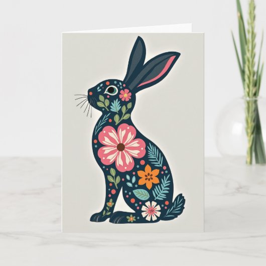 Carte d'art de profil de lapin botanique (Devant)