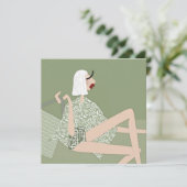 Carte d'art d'illustration chic de fille de plage (Debout devant)