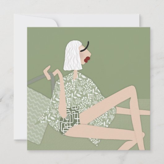 Carte d'art d'illustration chic de fille de plage (Devant)