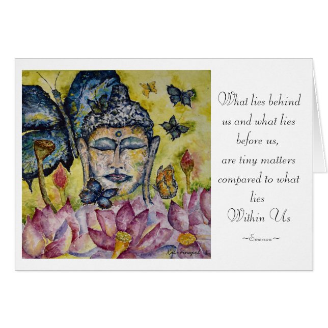 Carte d'art Emerson Quote Bouddha Watercolor (Devant horizontal)