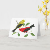 Carte d'art faunique Scarlet Tanager (Fleur jaune)