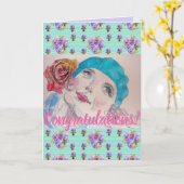 Carte d'art Femme Rose Floral Congatations (Fleur jaune)