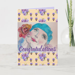 Carte d'art Femme Rose Floral Congatations