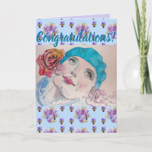 Carte d'art Femme Rose Floral Congatations