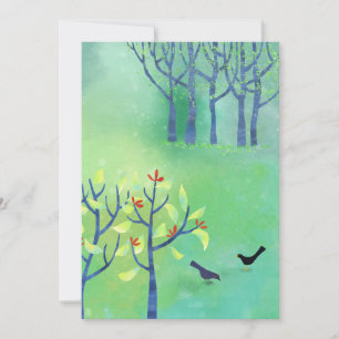 Carte d'art forestier moderne Green Landscape Bird