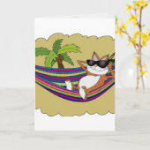 Carte d'art graphique de chat dans un hamac (Fleur jaune)