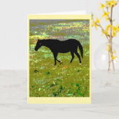 carte d'art graphique de cheval noir (Fleur jaune)