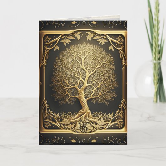 Carte d'art graphique ornée de l'arbre de vie doré (Devant)