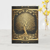 Carte d'art graphique ornée de l'arbre de vie doré (Fleur jaune)