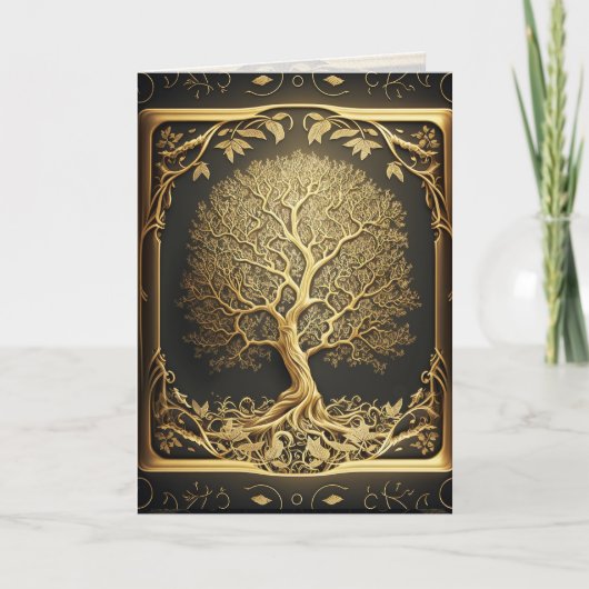 Carte d'art graphique ornée de l'arbre de vie en o (Devant)