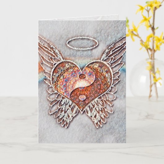 Carte d'art graphique Yin Yang Heart (Fleur jaune)