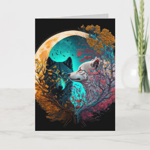 Carte d'art graphique Yin Yang Loup
