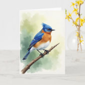 Carte d'art oiseau à l'aquarelle (Fleur jaune)