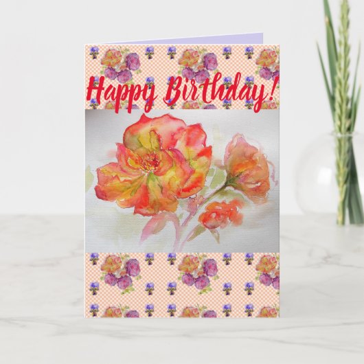 Carte d'art orangé Fleur Rose Floral Joyeux Annive (Devant)