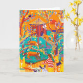 Carte d'art : Pandas rouges de détente (Fleur jaune)