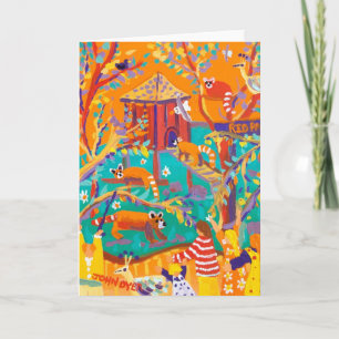 Carte d'art : Pandas rouges de détente