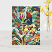 Carte d'art Papillon en verre tendu (Fleur jaune)