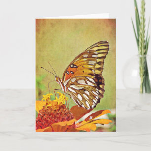 Carte d'art Papillon sur Fleur de Zinnia