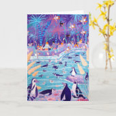 Carte d'art : Partie pourpre de pingouin au zoo (Fleur jaune)