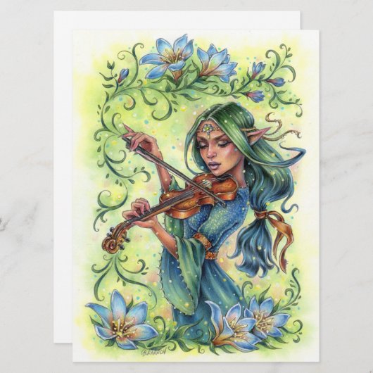 Carte d'art pour violon Fairy Elf de nuit (Devant / Derrière)