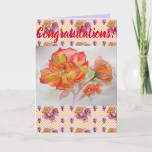 Carte d'art Rose orange Fleur Floral Congatations