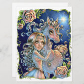 Carte d'art Rose Unicorn Princess Fairytale Imagin (Devant / Derrière)
