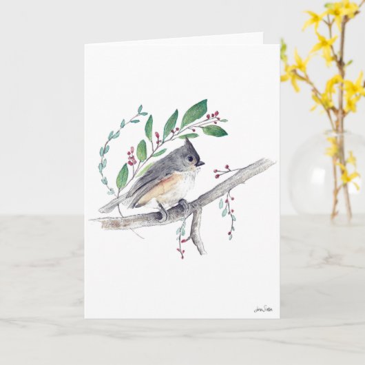 Carte d'art Tufred Titmouse (Fleur jaune)