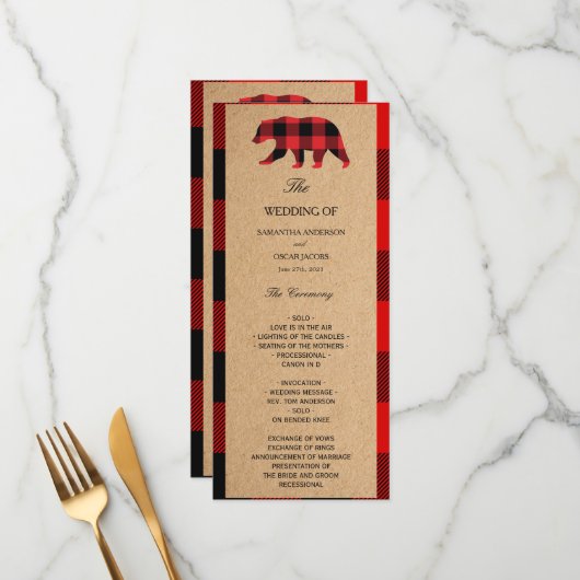 Carte d'artisanat Vintage Plaid Red Buffalo (Devant/Arrière en situation)