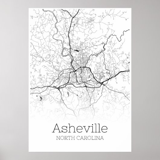Carte d'Asheville - Caroline du Nord - Poster de c (Devant)