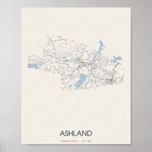 Carte d'Ashland Massachusetts Poster