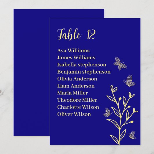 Carte d'assise bleue royale de fleur d'or simple (Devant / Derrière)