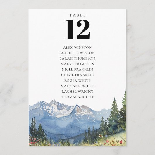 Carte d'assise du numéro de la table d'aquarelle (Dos)