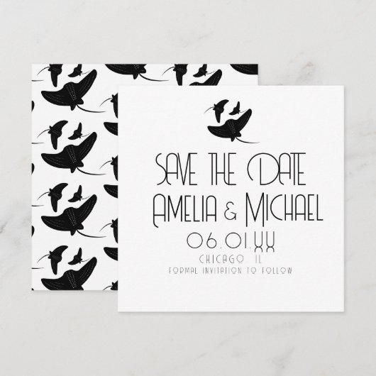 Carte Date moderne noir blanc à sauver Stingray (Devant / Derrière)