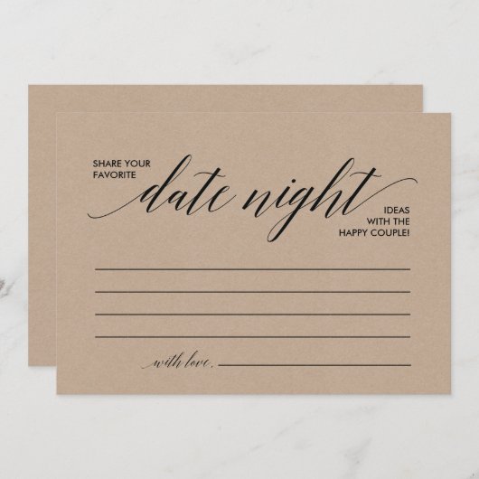 Carte Date Night Card modèle, date nuit idées (Kraft) (Devant / Derrière)